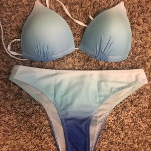Blue and white ombré bikini
